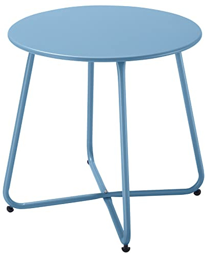 Meluvici Patio Outdoor Side Table Waterproof Round Metal Steel Small Side Table Weather Resistant Portable Outdoor and Indoor End Table for Garden Balcony Yard, Blue