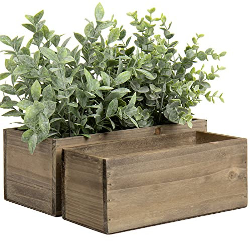 Set di 2 vasi da fiori in vero legno, scatole in legno naturale, rettangolari, shabby vintage, effetto antico, per piantare o decorare