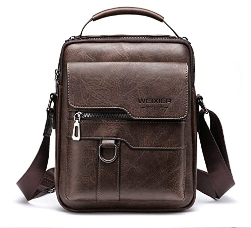 Hjkiopc Sacoche Bandoulière Cuir Sacoche Homme Sacs à Bandoulière Vintage Shoulder Bag Business Cartable Besace pour Portable pour Voyage, Randonnée et Travailler (Brun-2)