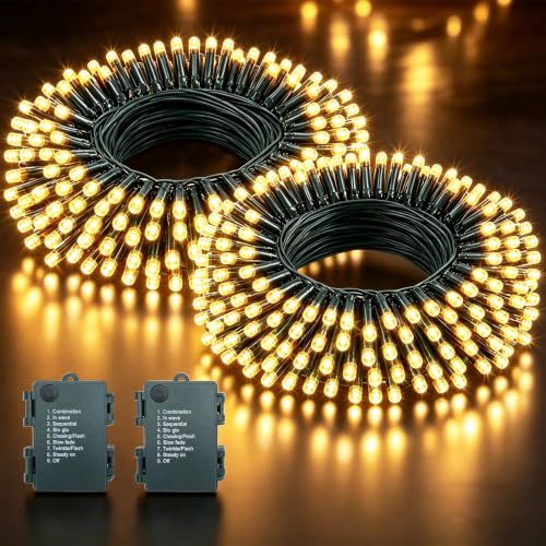 Meision Lichterkette Außen 5m 50LEDs, Lichterkette Batterie mit Timer, 8 Modi, LED Lichterketten Innen für Halloween, Balkon, Hochzeitsdeko, Party Deko, Room Decor, Warmeweiß, 2 Stk