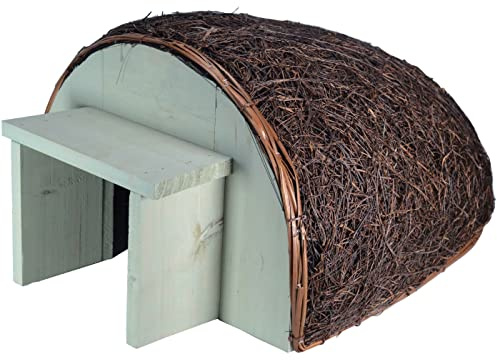 Dehner Natura - Casa per Riccio Petzi, ca. 38 x 24 x 49 cm, in Legno di Abete/Rattan, Marrone/Grigio