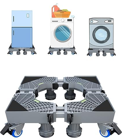 GAESHOW Adjustable Appliance Dolly Cart with 4 Locking Wheels, Black, Modern Style, PVC & Stainless Steel, 43-66cm Length, 10-12cm Height