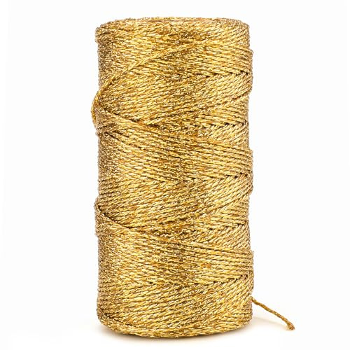 KINGLAKE Kordel Gold 1.5MM,Garn Gold 100M,Schnur Goldene,DIY Bastelschnur,Kordelband Unelastisch Zum Basteln,Hochzeitsdekoration,Weihnachtsdekoration oder Verpacken