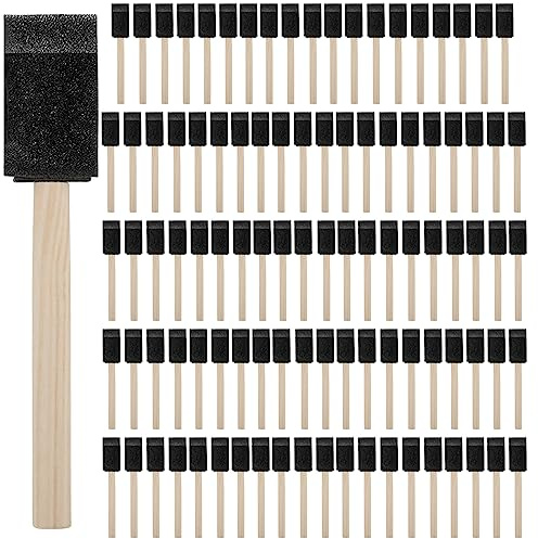 DAKFOOK 100 st 1 tum skumfärgborstar, 15,5 x 2,5 cm svampborste med trähandtag, skumborste målning verktygssats för målning hantverk konstprojekt