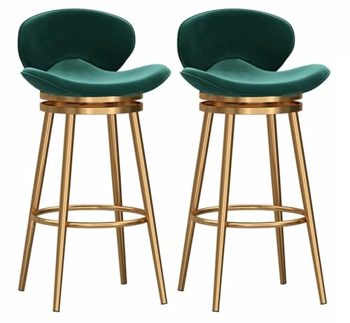 Samt-Barhocker im 2er-Set, um 360° drehbare Barhocker in Thekenhöhe mit goldenen Metallbeinen, moderner Esszimmer- und Küchen-Pub-Akzentstuhl mit Rückenlehne und Fußstütze. Esszimmerstühle in Theken
