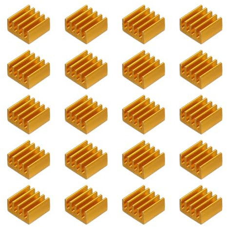 QUARKZMAN 20pcs 9x9x5mm Dissipateur Thermique Aluminium Radiateur Chaleur Évier refroidissements avec Fixe Autocollant pour Puce CPU, Puissance Transistor, FET, IC,Or