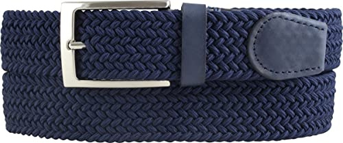 BELTINGER Hochwertiger Stretch-Gürtel mit echtem Leder 3,5cm | Elastischer, geflochtener Golf-Gürtel 35mm | Dehnbarer, einfarbiger Flecht-Gürtel | Segel-Gürtel | Marine 110cm