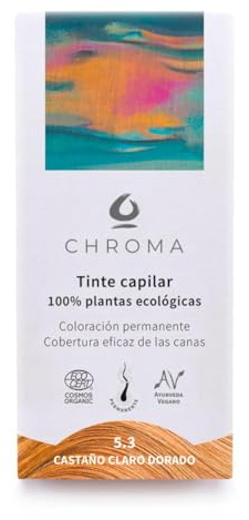 Tintes Chroma BIO Castaño Claro Dorado 5.3 – 100g – Tinte Natural en Polvo sin Amoníaco – Cobertura de Canas – Reflejos Cálidos – Vegano y Botánico – Cabello Brillante y Saludable