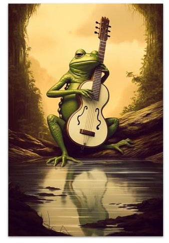 COTAIL Ungerahmte Leinwand-Wandkunst für Schlafzimmer, Büro, Wanddekoration, 61 x 40,6 cm, ein Frosch, der Gitarre spielt, Wanddekorationen für Wohnzimmer, Malerei, Bilder, Kunstwerke für moderne
