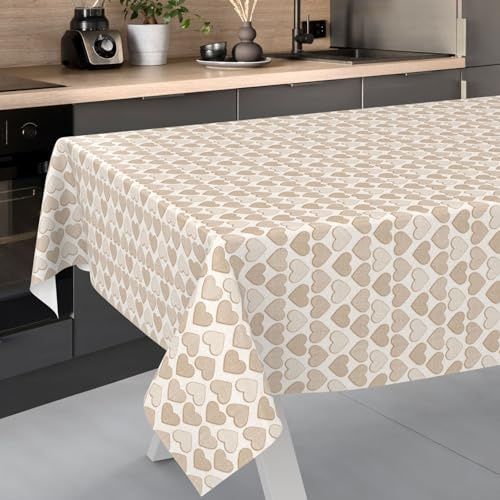 Vaxduk bordsduk tvättbar vaxduk vaxduk trädgårdsduk utomhus inomhus 240 x 140 cm skärkant hjärta beige