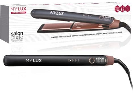 Salon Studio Professional, MyLux Piastra per Capelli 2 in 1 in Ceramica Tormalina, Temperatura Regolabile Fino a 230°, Schermo Led, Funzione Autospegnimento, Riscaldamento Rapido, Limited Edition