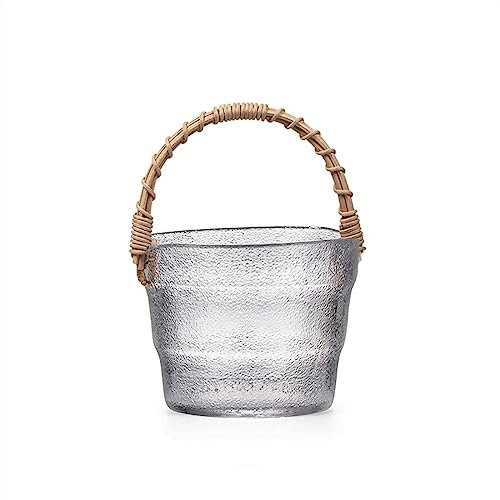 Eisbehälter Tragbarer Obstkorb aus Glas aus Rattan for Zuhause, Eiskübel, Getränkeeimer, Wassereimer, Champagner, Bier, Weinkühler for Cocktailpartys, Weinflaschen, Restaurants, Trockenobsttablett eis