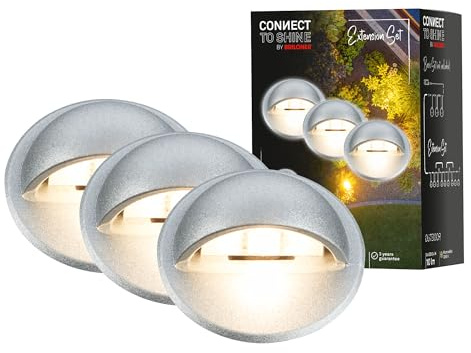 BRILONER - Iluminación de jardín Connect to Shine de 12 V, juego de 3 focos empotrables de suelo con luz lateral, juego de extensión, IP65, luces empotrables de suelo, 35x36 mm, plateado