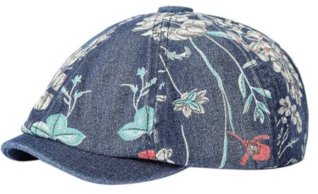 URFEDA Women's Vintage Denim Newsboy Cabbie Hat Cap, Casual Balloon Hat for Women, Peaked Cap Beret Painter Hat Bakerboy Flat Cap Newsboy Cap Cabbie Hat with Peak Spring Summer, darkblue, 58