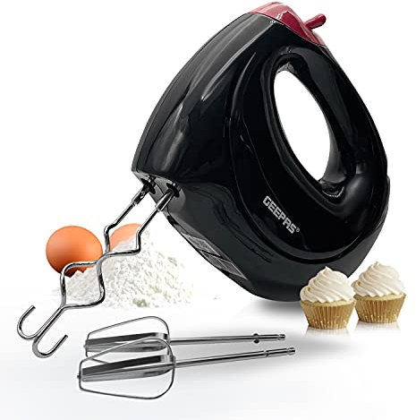Geepas 150W Hand Mixer - Electric Whisk, Handheld Food Collection Cake Mixer for Baking - 7 Speed Turbo & Eject Button, Stainless Steel Beaters & Dough Hooks for Whipping Cream Dough Egg Beater, Black