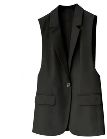 Blazers Chaquetas De Traje Chaleco Largo Clásico Para Mujer Chaleco Elegante Para Mujer Chaquetas Sin Mangas Prendas De Vestir Exteriores Chaleco Ajustado Para Oficina Para Mujer Tops M Negro
