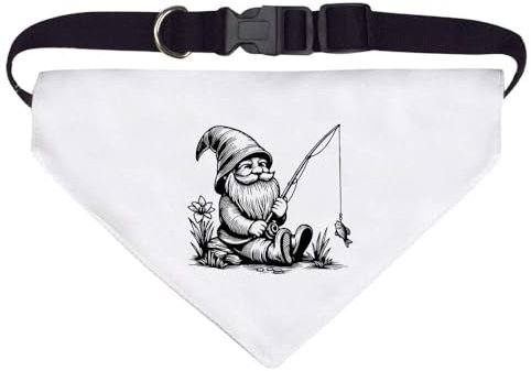 Large 'Garden Gnome With Fishing Rod' Dog/Cat/Pet Bandana (PD00054442)