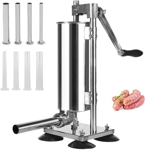 Manual Sausage Stuffer, Vertical Sausage Stuffing Maker Machine, Stainless Steel Sausage Casing Meat Filling Machine with Stuffing Tube for Household Commercial Use, 3L 6 Lbs