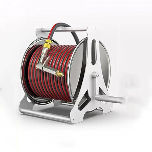 Genérico Carro portamangueras de jardín, Carro portamangueras de Acero Inoxidable con Pistola de Agua, Soporte para mangueras de Agua montado en la Pared para regar Plantas y Lavar Autos