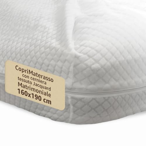 SONIT - Copri Materasso Matrimoniale con Cerniera 160x190 cm - Coprimaterasso in Tessuto Jacquard - Copri Materasso Antiacaro Traspirante - Coprimaterasso Elasticizzato