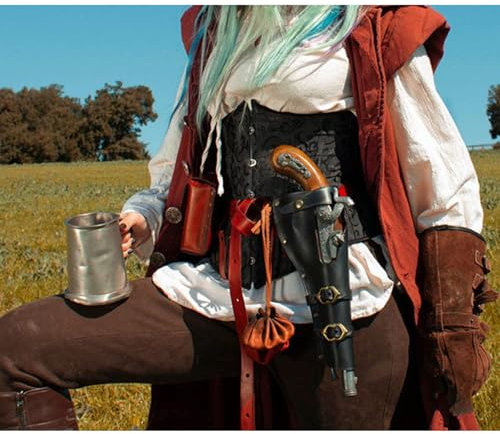 MDFCZXP Männer Frauen Mittelalter Retro Leder Pirat Steinschloss Holster Cosplay Scharfschütze Taille Hängender Waffenhalter,Schwarz,25cm
