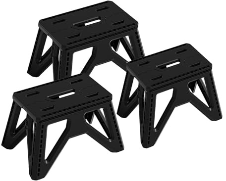 Lot de 3 marchepieds pliables portables pour adultes avec base antidérapante et design compact Noir