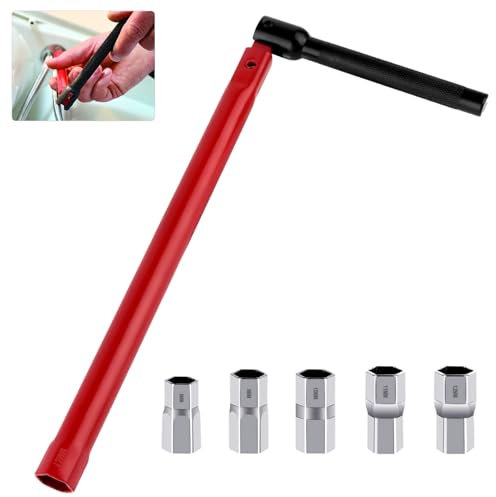 Adjustable Tap Spanner Set with 5 Changeable 8-12mm Nut, Faucet Bathroom Back Nut Installation and Disassemble Tools Kit, Plumbers Socket Wrench for Home Bath Basin, Kitchen, Sink, Valves, WaterPipe