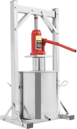 12L/3.17Gal Obstweinpresse Abnehmbar Edelstahl Hydraulische Weinpresse Eimer Beerenpressmaschine mit Lange Hydraulische Hebergriff für selbstgemachten Wein oder Käsepresse (Silber)