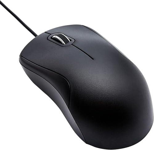 Amazon Basics - Ratón con 3 Botones y Cable USB, Estándar silencioso, Color Negro (Paquete de 5)