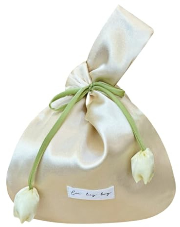 HIMKI Borsa da polso in seta elegante da donna, con manici, a forma di tulipano, per matrimonio, compleanno, festa