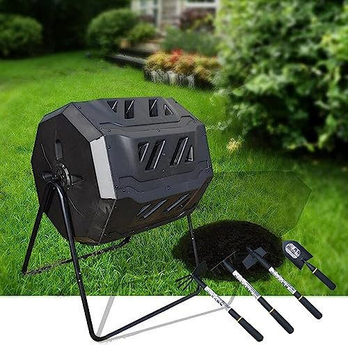 Compostiera A Tamburo For Esterni Da 43 Galloni/160 Litri Con Set Di Pale Da Giardino, Compostatrice A Doppio Tamburo Rotante Con 2 Porte Scorrevoli, Senza BPA, Resistente Ai Raggi UV, For Una Rapida