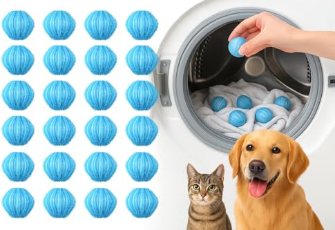 Bolas Lavadora Atrapa Pelos Mascota - Pack 24 Unidades | Recoge Pelos Lavadora Mascotas | Eliminador de Pelo Lavadora | Filtro Atrapapelos para Ropa Limpia y Sin Pelusas (Azul, Pack 24)