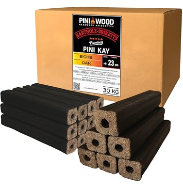 PINI Kay - Bricchette in legno di rovere, quadrate, lunghezza 23 cm, con foro di trazione, 30 kg, bricchette di legno duro