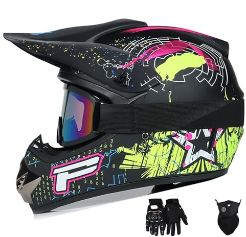 Motocross Helmet,Youth & Adult ATV Dirt Bike Motorcycle Helmet, Kids BMX 4-Wheeler Off-Road Mountain Bike,DOT Certified,W/Gloves Goggles Mask 4-Piece Set (Z P, Medium)