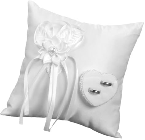 LABRIMP 1PC Ring Pillow with Imitation Camellia Embroidery Elegant Square Cushion for Wedding Ring Bearer for Ceremonies and Engagements