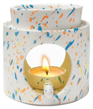 Bcuuozeeing Lampada profumata in ceramica con porta candeline, lampada profumata tealight, lampada profumata per oli essenziali, lampada aromatica con cucchiaio, fornello di incenso, lampada profumata