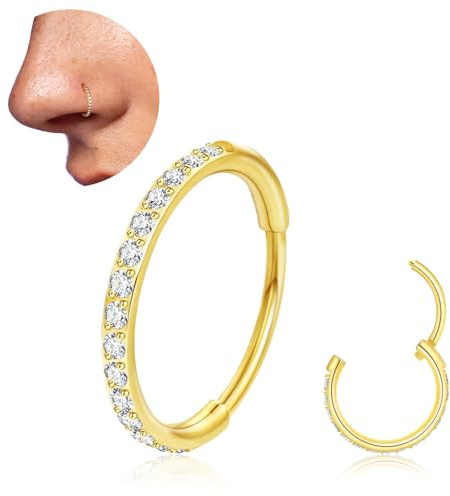 20G Nasenpiercing Titan Ring Gold Silber Nasenring Dünn Hypoallergen Medizinische Nasenpiercing Chirurgenstahl Helix Piercing Nase Ringe Zirkonia Schmuck für Damen Herren(Gold-20g,10mm)