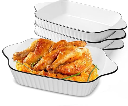 34oz Ceramic Baking Dishes, 10.5'' Rectangular Lasagne Dishes for Oven, 1L Ceramic Baking Pan with Handles, Shepherds Pie Bakeware for Microwave & Fridge, Set of 4.