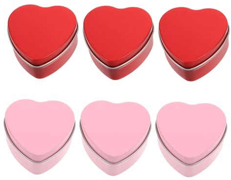 DEARMAMY 6 Stück Teiliges Herzförmiges Metallbox mit Deckel Rote und Pinke Geschenkdose für Süßigkeiten Ohrringe und Kleine für Valentinstag und Besondere Anlässe