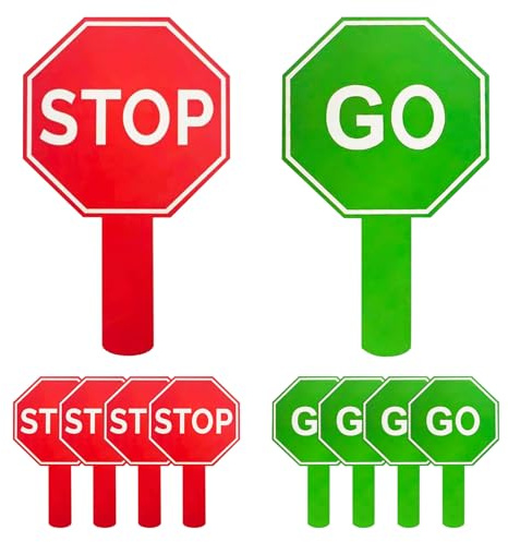 Cartello Stop Maneggevole,10 Pezzi Segnali Di Avvertimento Stradali | Paddle Impermeabile Doppia Faccia Per Sicurezza Scolastica Controllo Traffico Decor