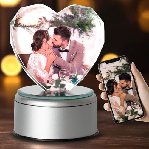 Emoragifou Personalisierte 3D Foto Glas mit UV-Druck, Glasfoto mit Leuchtsockel, Kristall Foto Glasbilder Fotogeschenke, Personalisierte Geschenke für Frauen, Freundin, Männer, Mama, Papa, Mädchen
