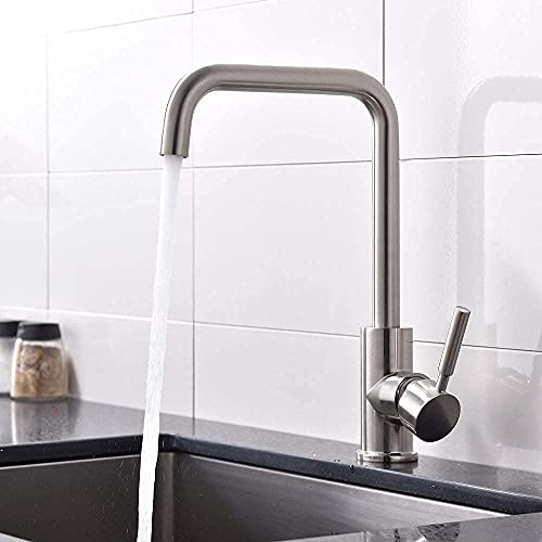 Miscelatore monoblocco da Cucina Senza Contatto, in Nichel Spazzolato, Cartuccia a Dischi ceramici, antigoccia, Facile Installazione