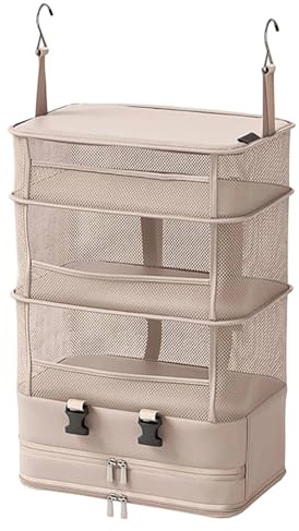 SiaBiced Organizador de Viaje Colgante Expandible para Maleta y Guardarropa con Estantes Suspendidos Bolsa para Prendas y Cubo de Almacenamiento Ideal para
