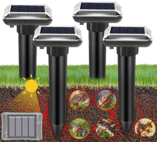 ABS Ahuyentador de Topos Solar Ahuyentador de Moles Ultrasónicos Repelente de Topos Efectivo, Solar Repelente de Ratas y Ratones Jardin (4 Piezas)