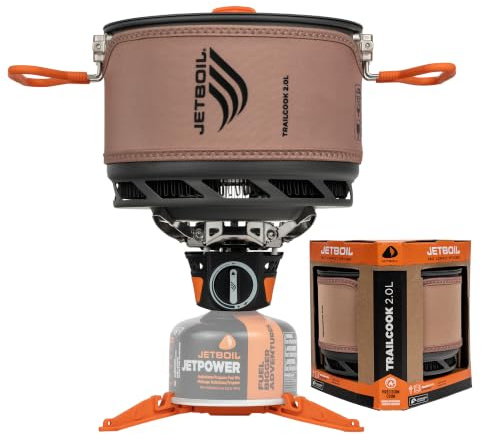 Jetboil TrailCook Réchaud de camping et de randonnée avec contrôle de la chaleur réglable, 2 L, brun clair