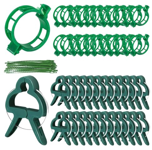 Plant Support Clips Set, Garden Plant Support, 40PCS Plant Clips with 40PCS Adjustable Plant Stem Clips & 30PCS Ties, Reusable Garden Clips for Climbing Plants, Vine, Vegetables, Tomatoes