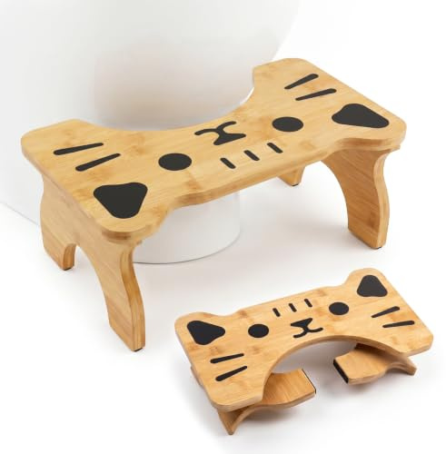 zxevg Bamboo Toilet Stool Folding 6.5in Non-Slip