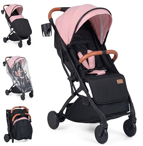 GIANTEX Faltbarer Kinderbuggy mit Regenschutz, Kinderwagen mit verstellbarer Rückenlehne, Verdeck, Fußstütze & 5-Punkt-Sicherheitsgurt, Reisebuggy für Babys von 0-3 Jahren, 15 kg belastbar (Rosa)