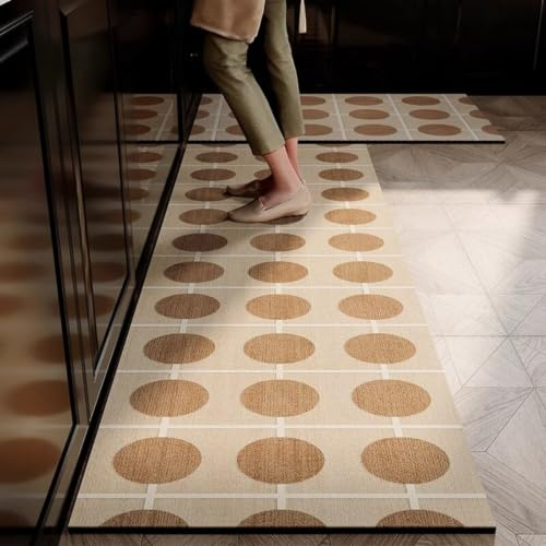 Alfombra Cocina 50X80Cm Redonda Marrón Alfombra Vinilica Cocina Cuero,Modernas Lavable Antideslizante Anti Fatiga para Pasillo, Comedor,Hogar Alfombrilla Cocina