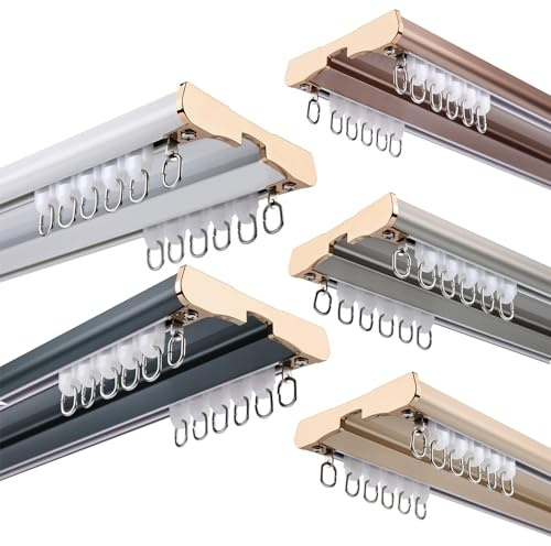 HeavyDu Dubbla spår skensystem takfäste glidspår för tunga rumsavdelare aluminium (kräm 220 cm)